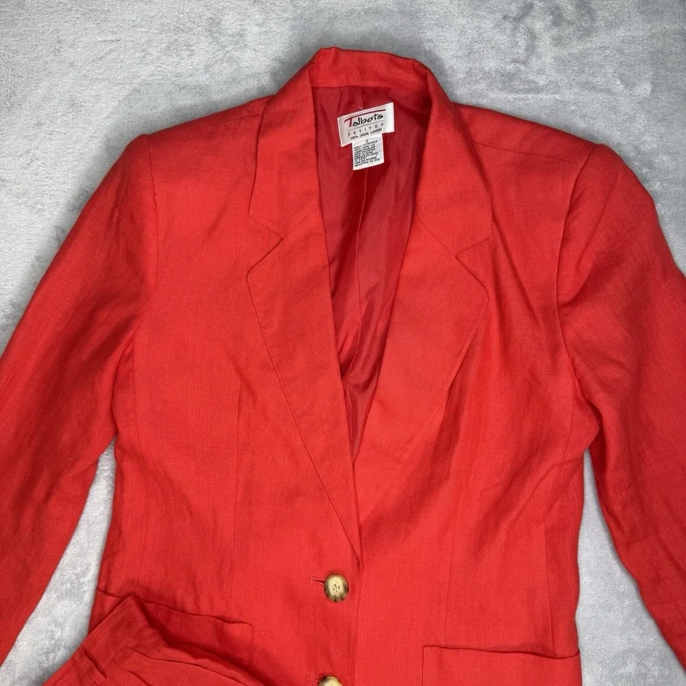 Talbots Petites 100% Irish Linen Skirt Suit Red Blazer 2P Skirt 4 Classic Set